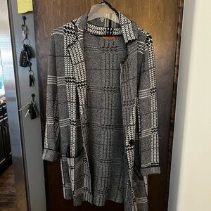 Belldini Black and White Plaid Trench Coat